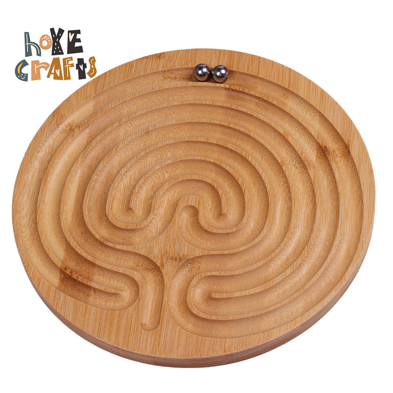 Educational Handcraft Toys Bamboo Labyrinth Game Wooden Round Maze Board Toy