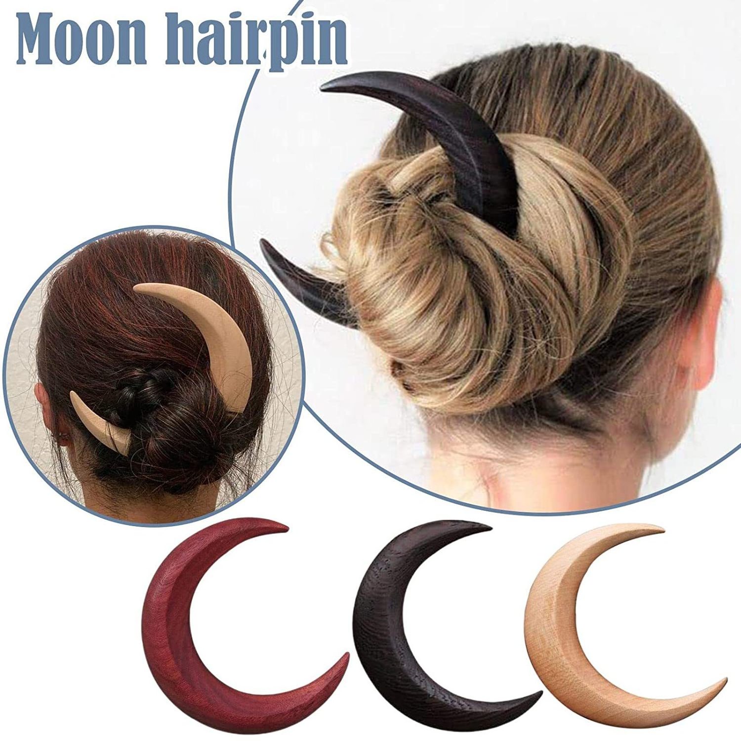 HOYE CRAFTS fashion moon Hair Clip Hair Styling Pins wooden Moon Hairpin