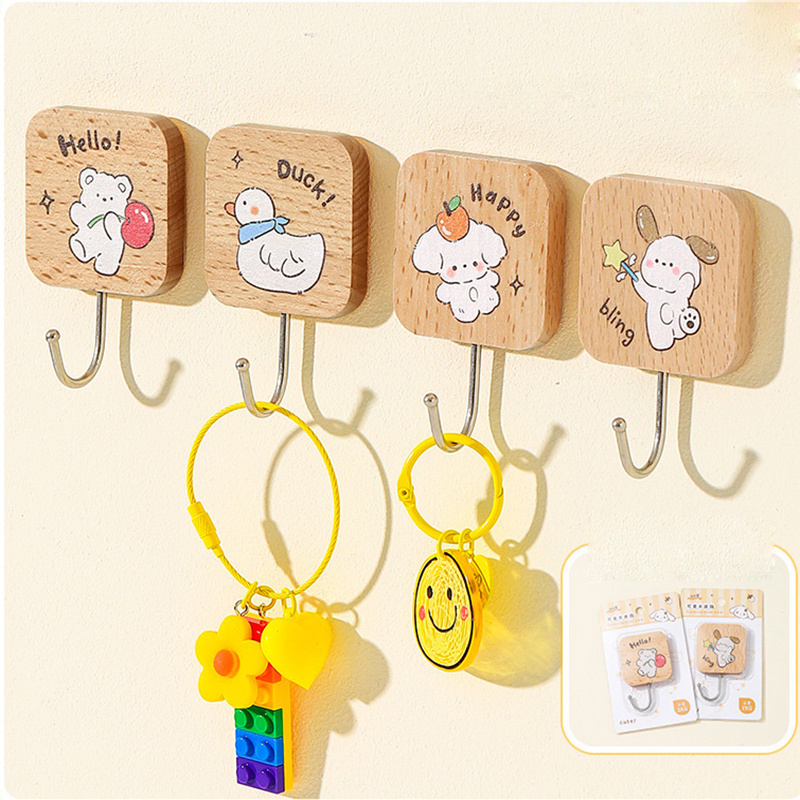 Living Room Wood Animal Hook Decoration Cartoon Wall Door Hooks For Hanging