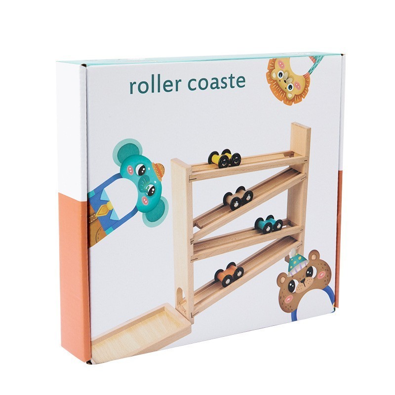 Montessori Children's 2-in-1 Track Slide Car Cute Animal Roller Coaster Beech Baby Car Educational Toy Glider Track car