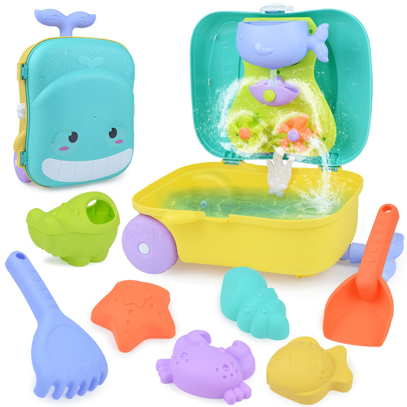 suitcase shaped sand model set funny plastic luggage case kids beach toy summer seaside playing trolley case water toy 7 pieces