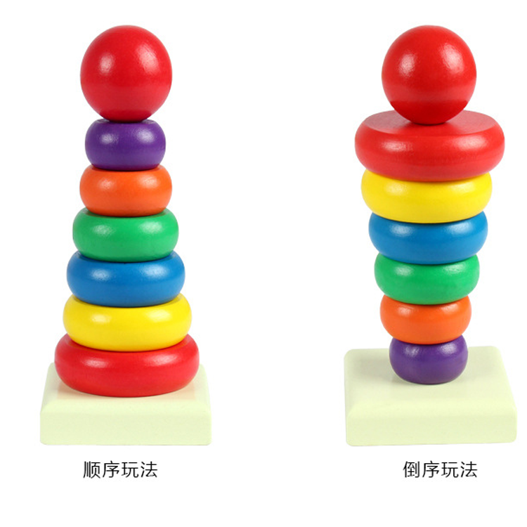 High Quality Stack Up Kids Educational Toy New Design Wooden Stacking Ring Rainbow Tower