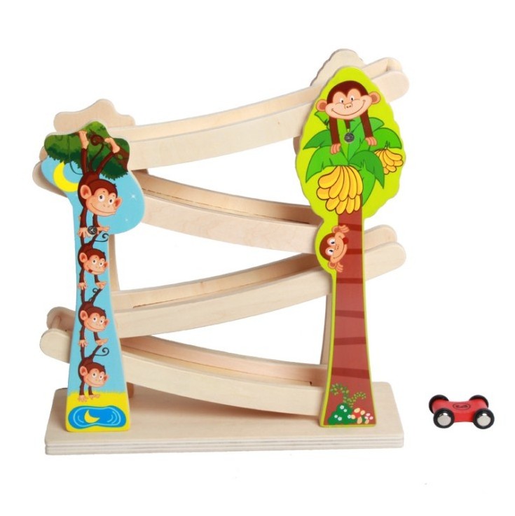 Wooden track car sets toy for kids toddler boys girls