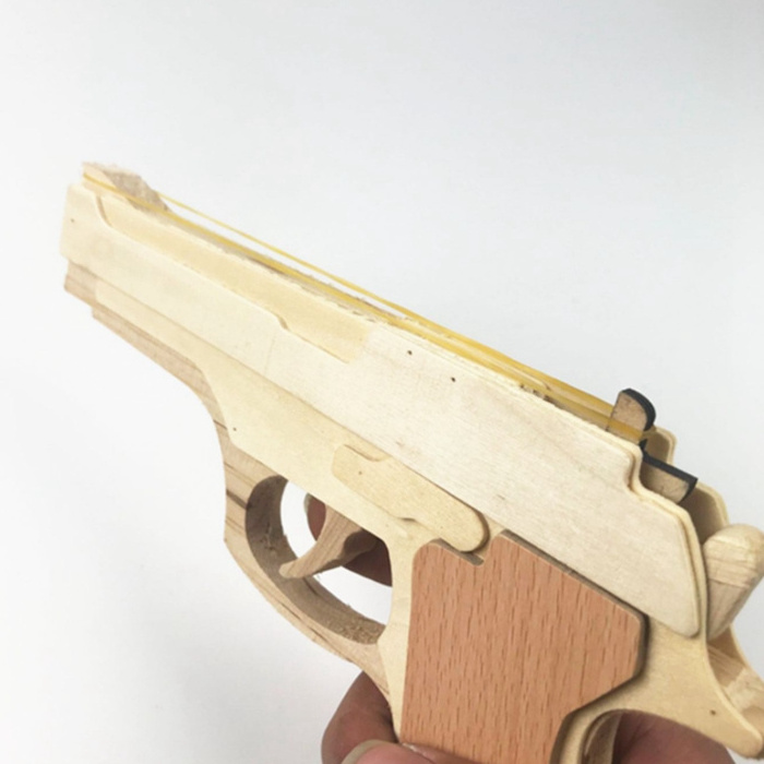 Outdoor playing shooting game rubber band hand pistol gun wooden gun model kids toy gun