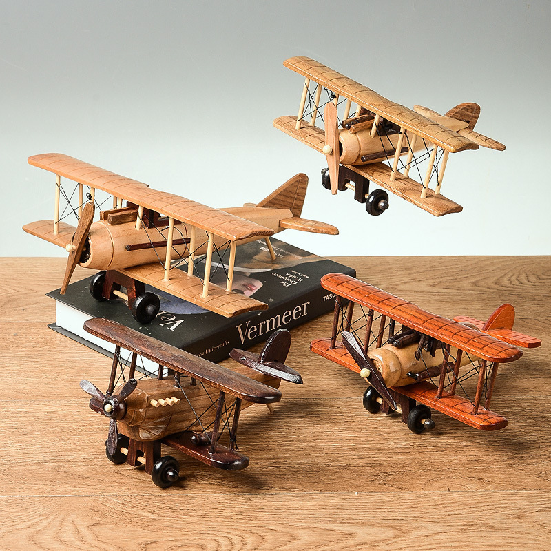 HOYE CRAFTS Wooden retro airplane ornaments decorative crafts airplane model