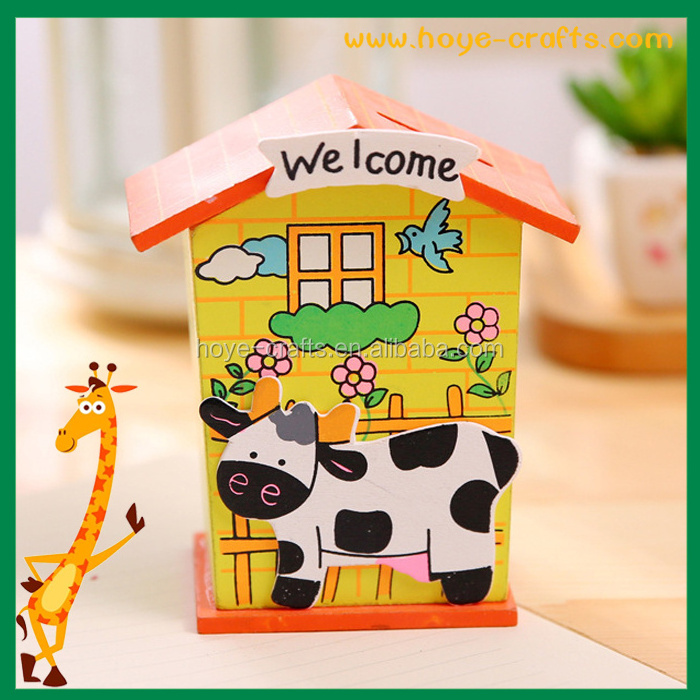 HOYE CRAFTS wooden money box cartoon animal house piggy bank as Christmas gifts