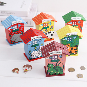 HOYE CRAFTS wooden money box cartoon animal house piggy bank as Christmas gifts