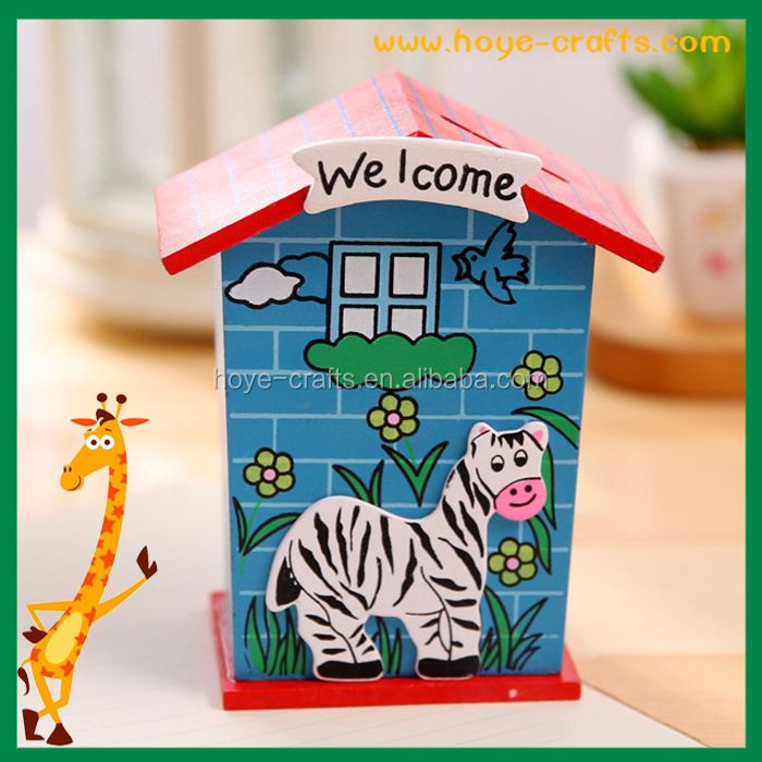 HOYE CRAFTS wooden money box cartoon animal house piggy bank as Christmas gifts