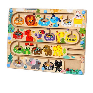 Factory Direct Sale Educational Toy Wooden Beads Maze Toy Animal Numbers Matching Game Magnetic color sorting Maze Board Game