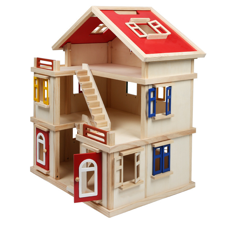 Wholesale wood diy doll house big wooden toy for kids