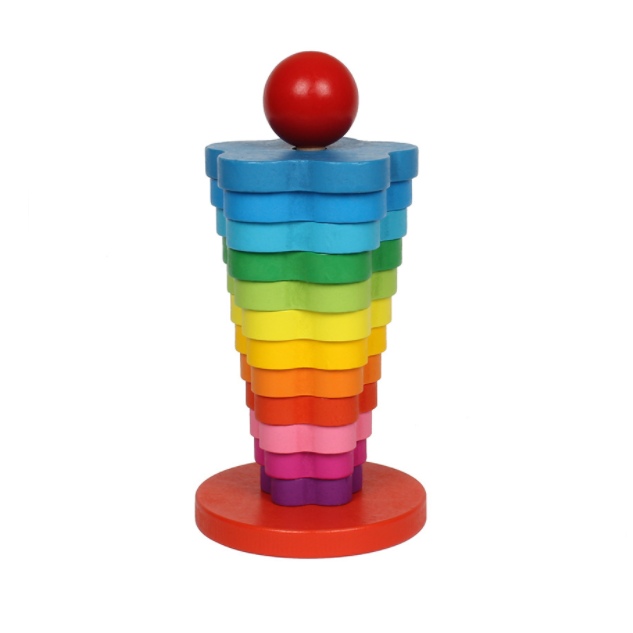 wooden building stacking blocks stacking rings Toy rainbow tower toy