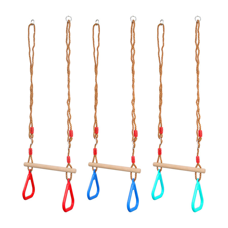 Children Wooden Hanging Trapeze Bar Outdoor Park Gymnastic Rings Bar Swing and Gym Rings