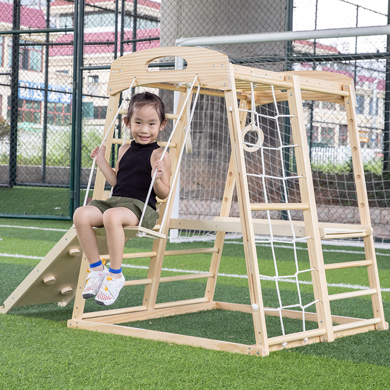 HOYE Triangle Wooden Climbing Frame Children's Swing Gym Indoor Wooden Jungle Play Grm for Kids