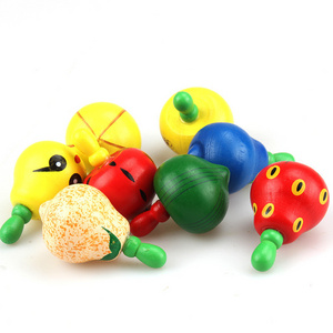 HOYE CRAFT Classic Toy Wooden Fruit Gyro  Funny Gyro Wheel Toy Colorful Fruit Gyro Toy