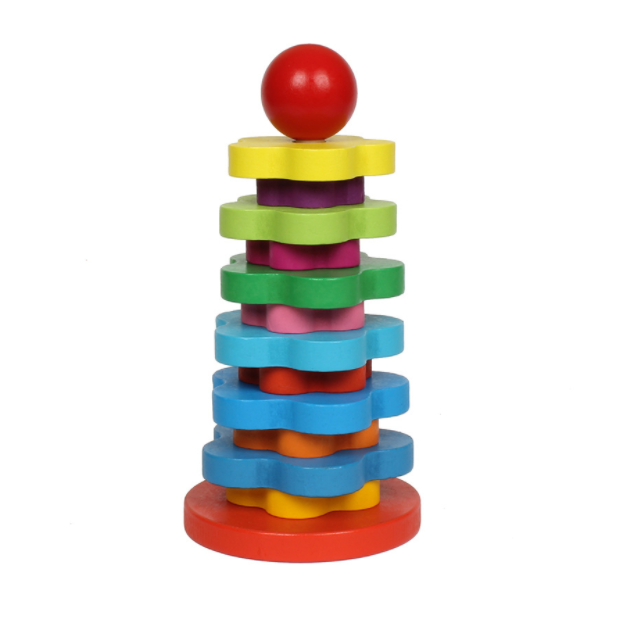 wooden building stacking blocks stacking rings Toy rainbow tower toy