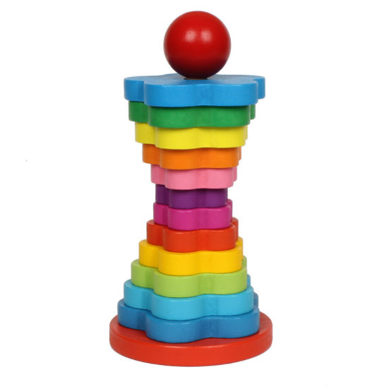 wooden building stacking blocks stacking rings Toy rainbow tower toy