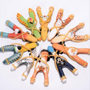 wooden animal shaped shooting game kids toy slingshot