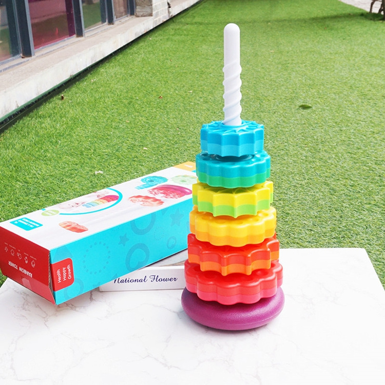 Baby Spinning Toy stacking rainbow tower Plastic Stacking Rings Toy for toddler