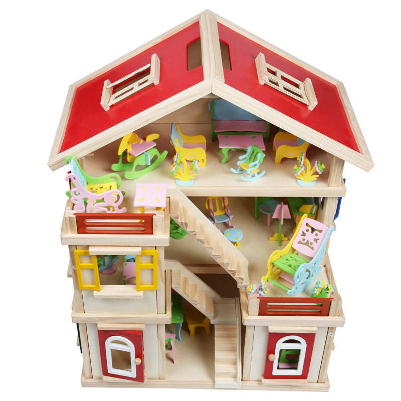 Wholesale wood diy doll house big wooden toy for kids