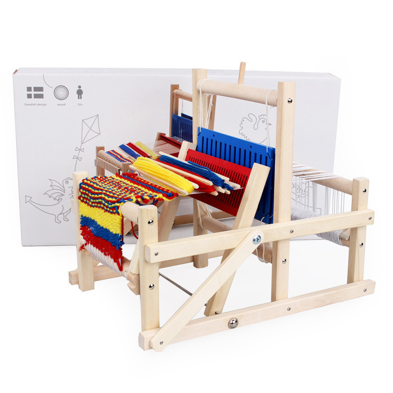 HOYE CRAFT Children's Wooden Handicraft Ornaments Loom Spinning Weaving Machine e Matching Blocks