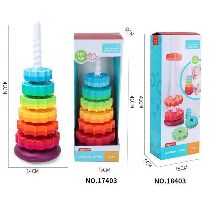 Baby Spinning Toy stacking rainbow tower Plastic Stacking Rings Toy for toddler