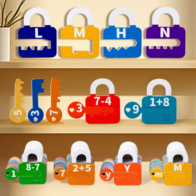 Kindergarten Learning kids Number Math Learning counting toy wooden Lock And Key Toy Set puzzle