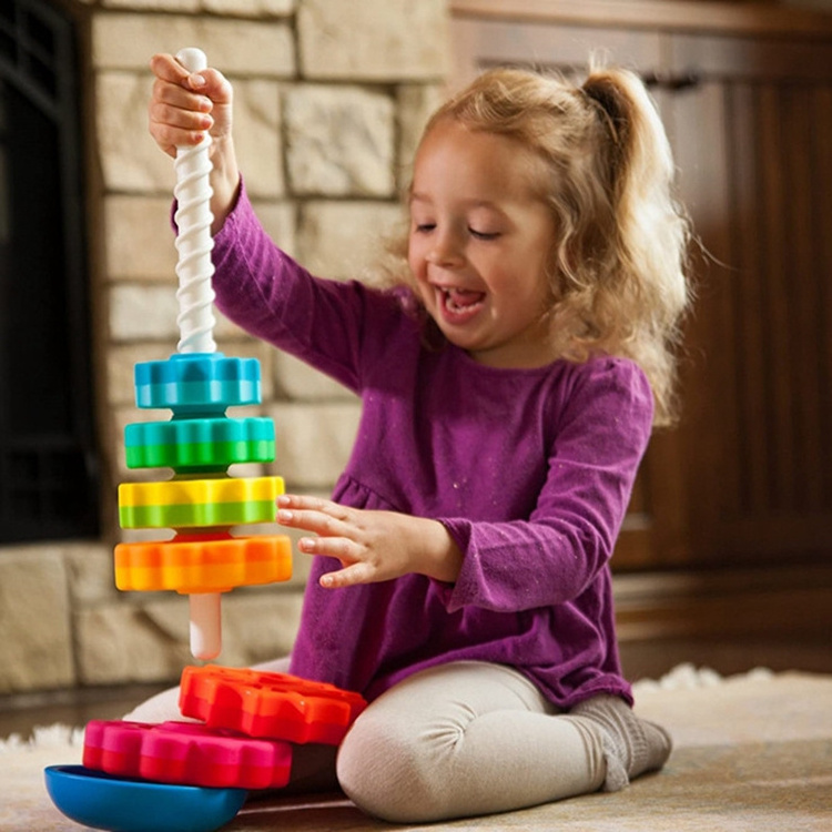 Baby Spinning Toy stacking rainbow tower Plastic Stacking Rings Toy for toddler