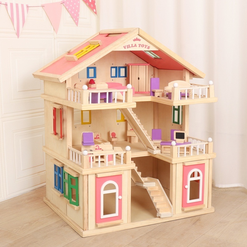 Children role playing game DIY wood house Wooden doll house