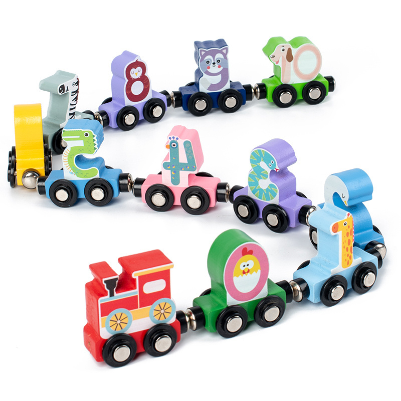 HOYE CRAFT Educational Toy Magnetic Digital Train Block Toy Wooden Number Shape Trackless Train