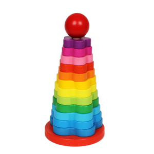 wooden building stacking blocks stacking rings Toy rainbow tower toy