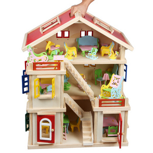 Wholesale wood diy doll house big wooden toy for kids