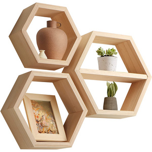 Hexagon Shelves Wood Honeycomb Shelves Wall Decor for Living Room Bedroom Modern Wall Mount Hexagon Floating Shelves Floating