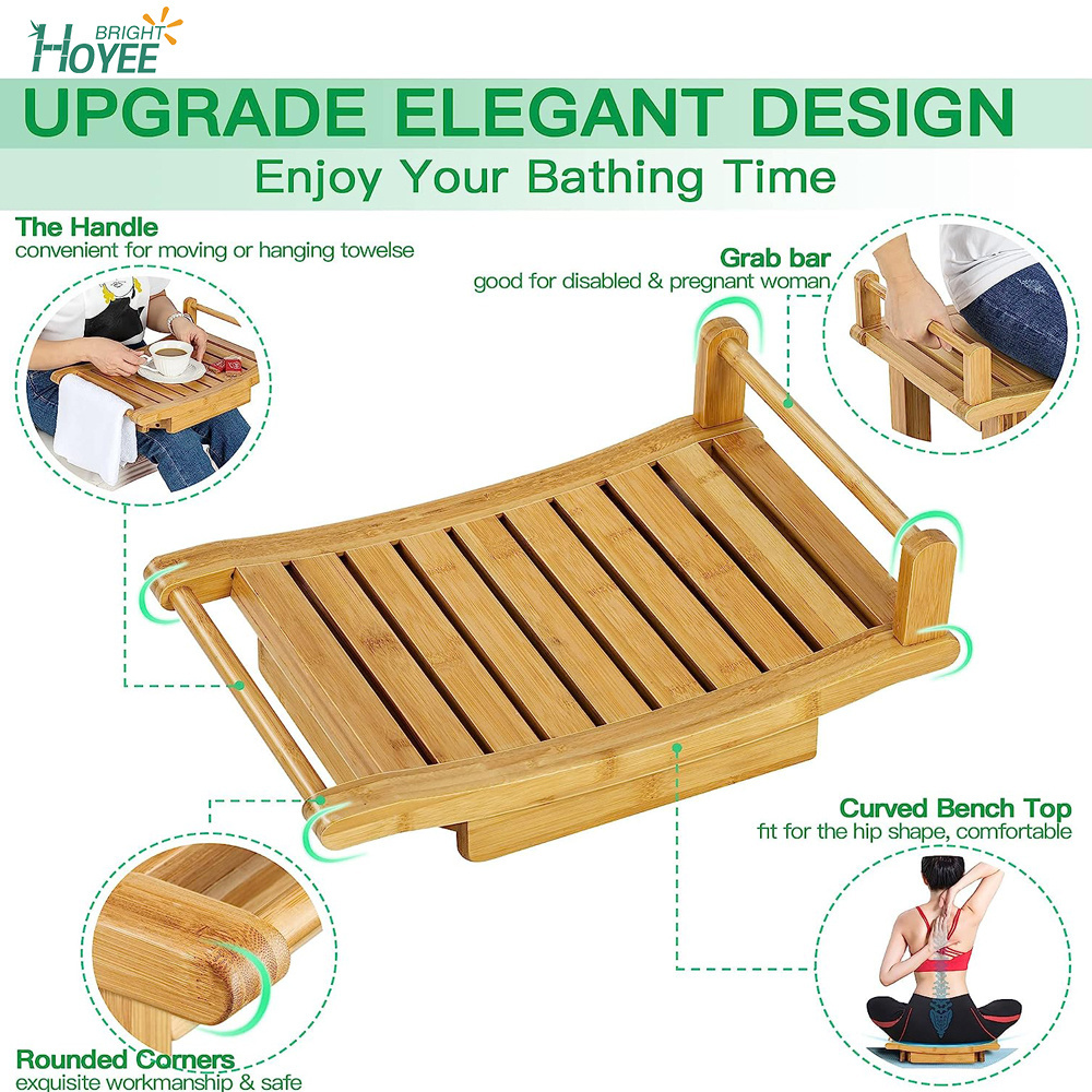 Bamboo Shower Bench with Storage Shelf, 2-Tier Spa Seat Bath Stool for Bathroom Bathtub