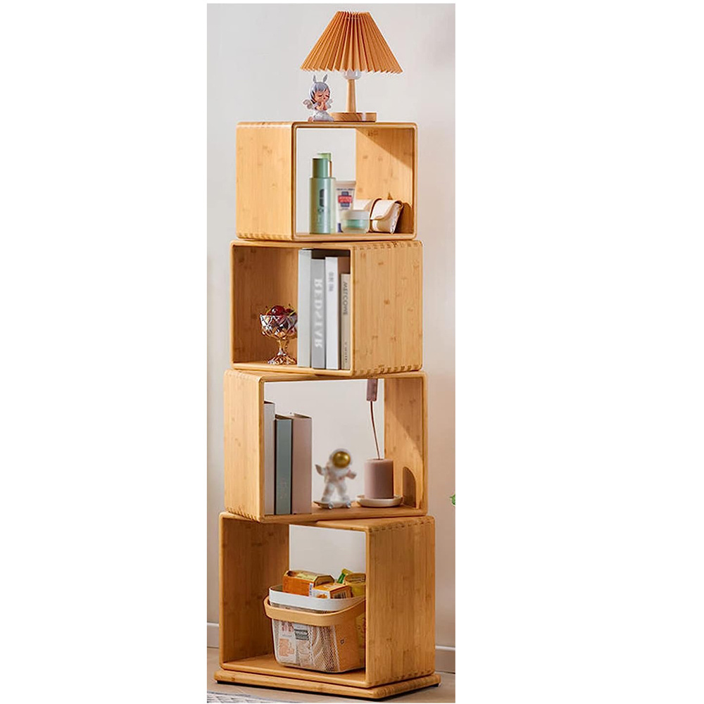 360 Rotating Bookshelf Open Storage Bamboo Material Strong and Durable Odourless Multifunctional Storage Shelf