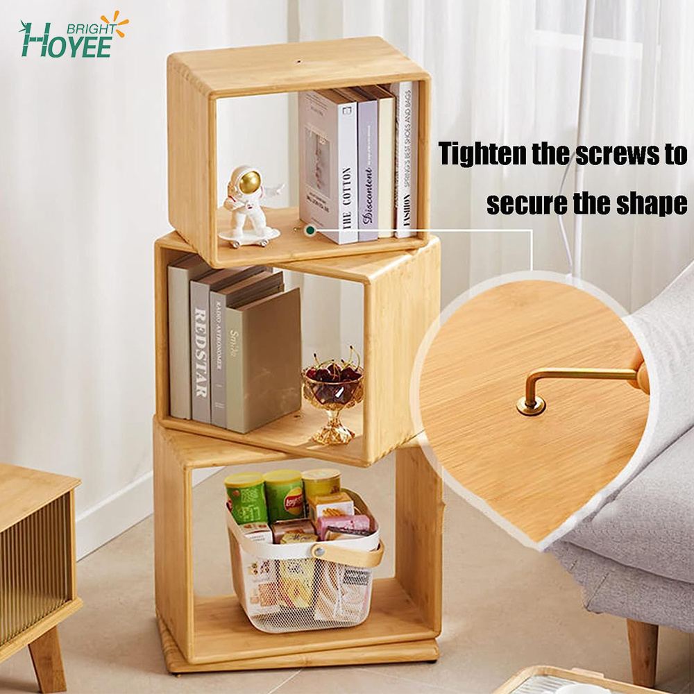 360 Rotating Bookshelf Open Storage Bamboo Material Strong and Durable Odourless Multifunctional Storage Shelf