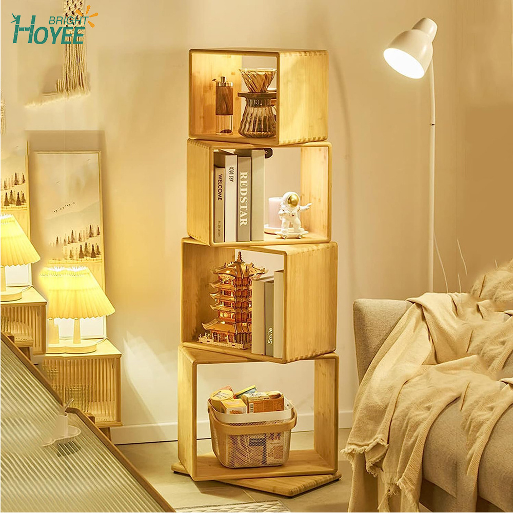 360 Rotating Bookshelf Open Storage Bamboo Material Strong and Durable Odourless Multifunctional Storage Shelf