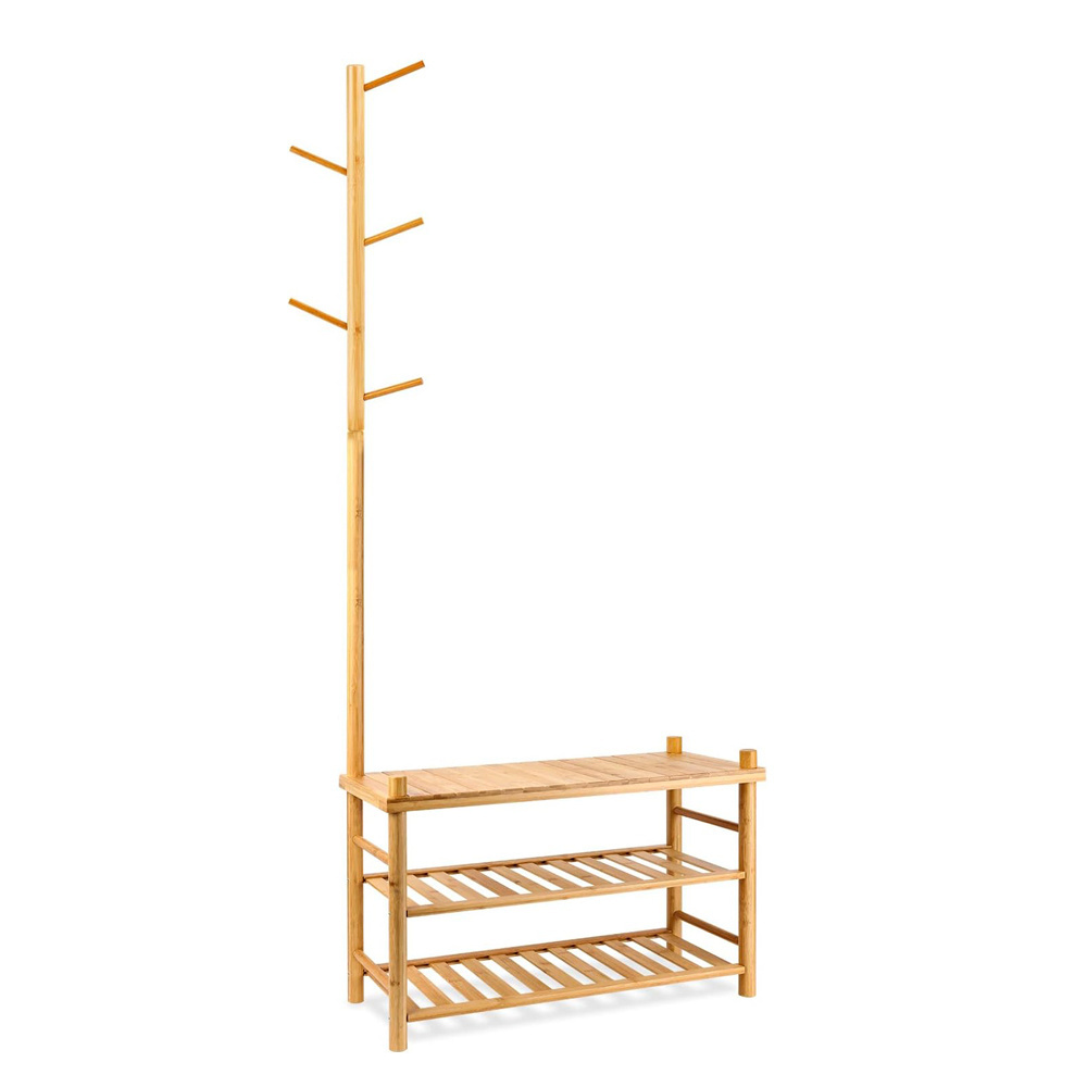 3 in 1 Design Bamboo Shoe Rack Entryway Bench with Coat Rack