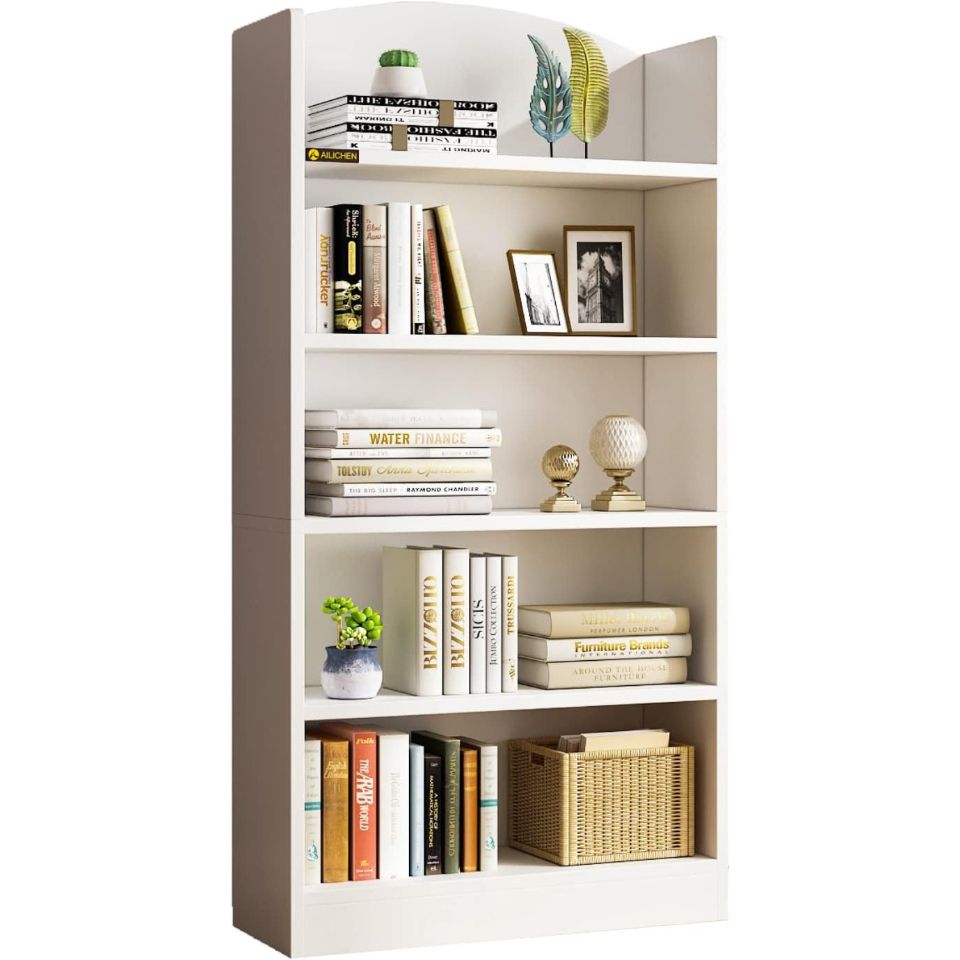 White 5 Shelf Bookcase Wood Tall Bookshelf and Bookshelves Multifunctional Storage Organizer Shelving for Bedroom Library Living