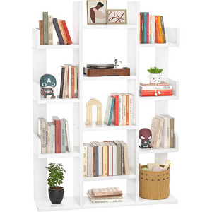 Free Standing Wooden Bookshelf Tree-Shaped Bookcase Storage Shelf with 13 compartments Books Organizer Display Cube Shelves