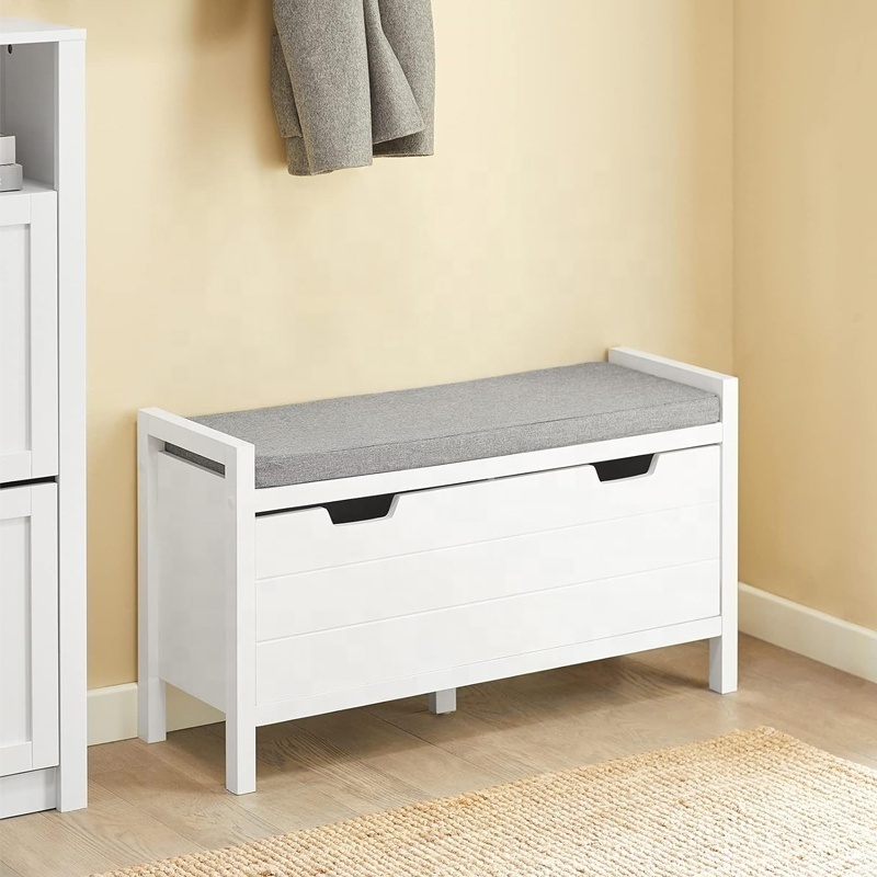 White Storage Bench with Flip-Down Door and Padded Cushion, Shoe Bench for Entryway, Hallway and Bedroom