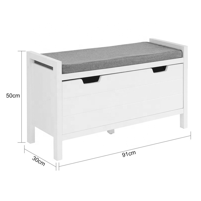 White Storage Bench with Flip-Down Door and Padded Cushion, Shoe Bench for Entryway, Hallway and Bedroom