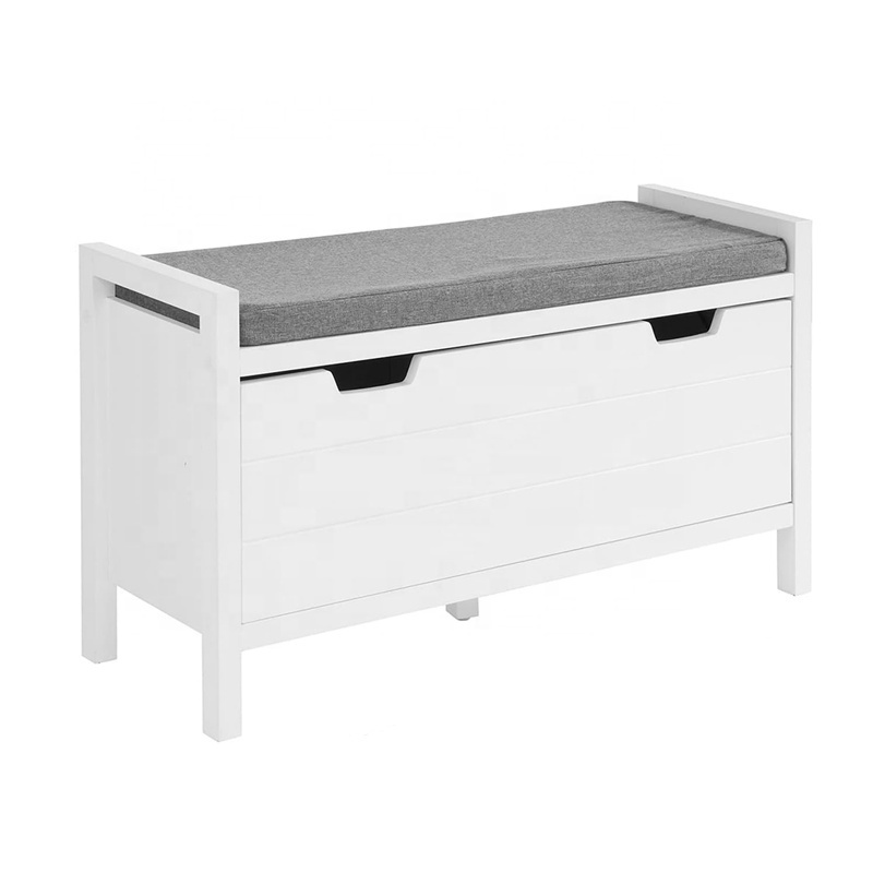 White Storage Bench with Flip-Down Door and Padded Cushion, Shoe Bench for Entryway, Hallway and Bedroom