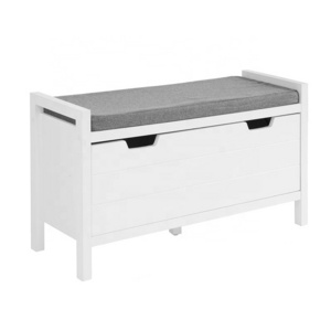 White Storage Bench with Flip-Down Door and Padded Cushion, Shoe Bench for Entryway, Hallway and Bedroom