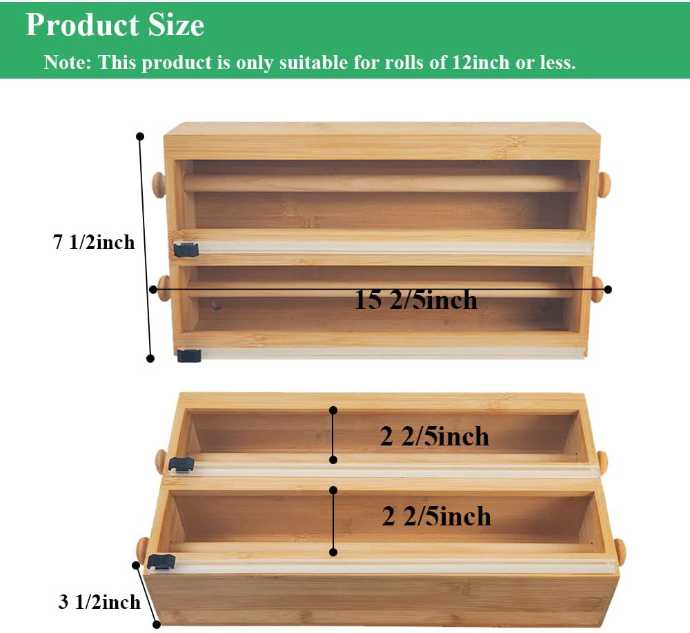 Bamboo Aluminum Foil Dispenser with Cutter-2 and 1 Kitchen Drawer Storage Dispenser-Suitable for All 12