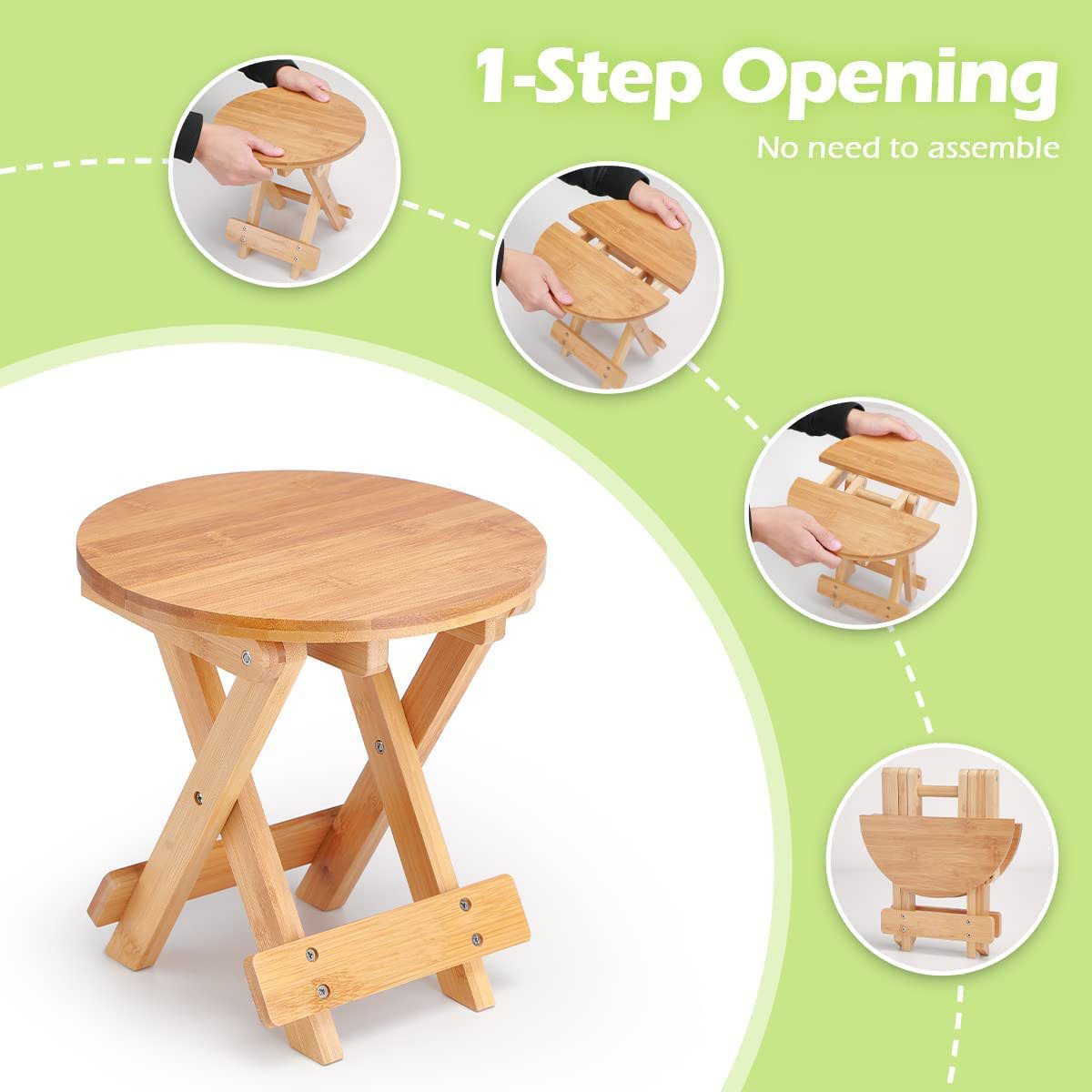 Folding Bamboo Step Stool Shower Foot Rest for Shaving Legs Fully Assembled Wooden Spa Bath Chair for Adults Kids Portable Show