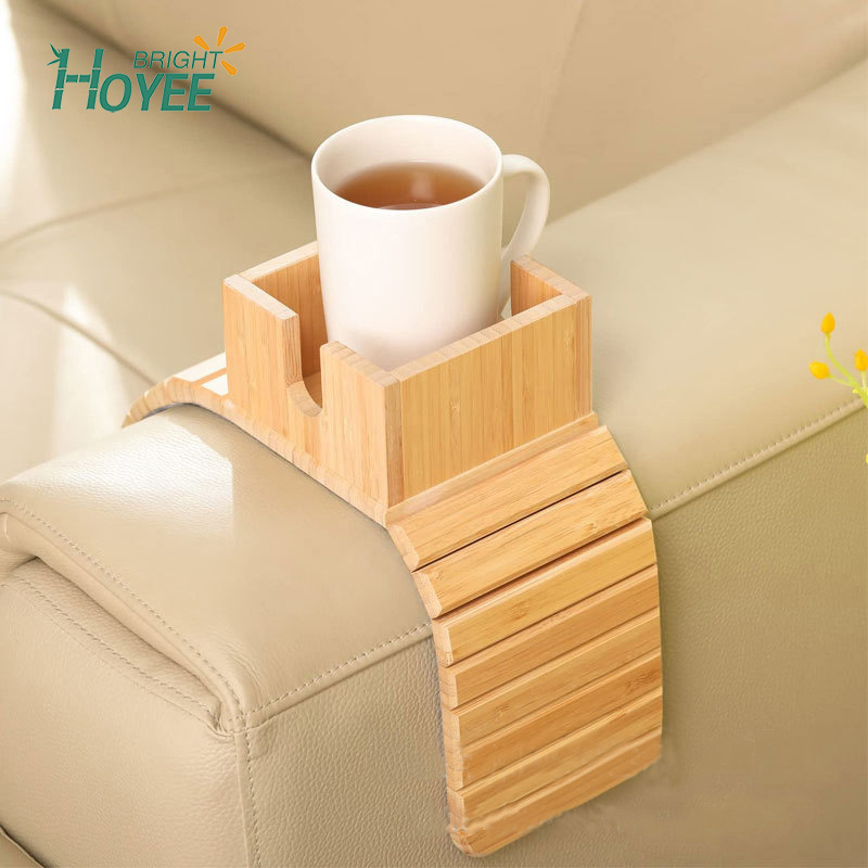 Bamboo Convenient Sofa Drink Holder Removeable Lid Design Couch Cup Holder For Couch Sofa Bed