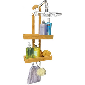 Bamboo Shower Rack Organizer Hanging Shower Caddy Holder for Bathroom Shampoo and Soap