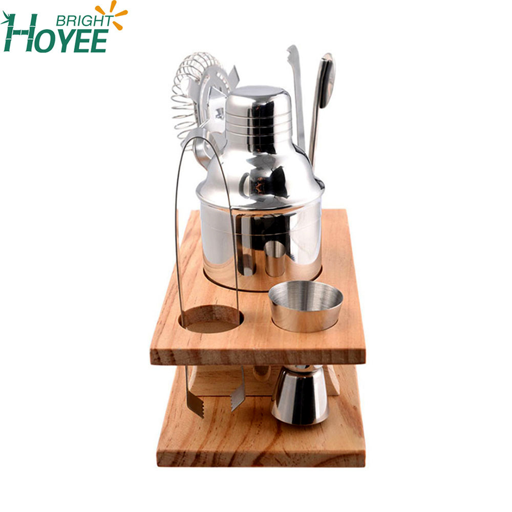 China Manufacturer Cheap Bar Tool Bartender Kit with Bamboo Base