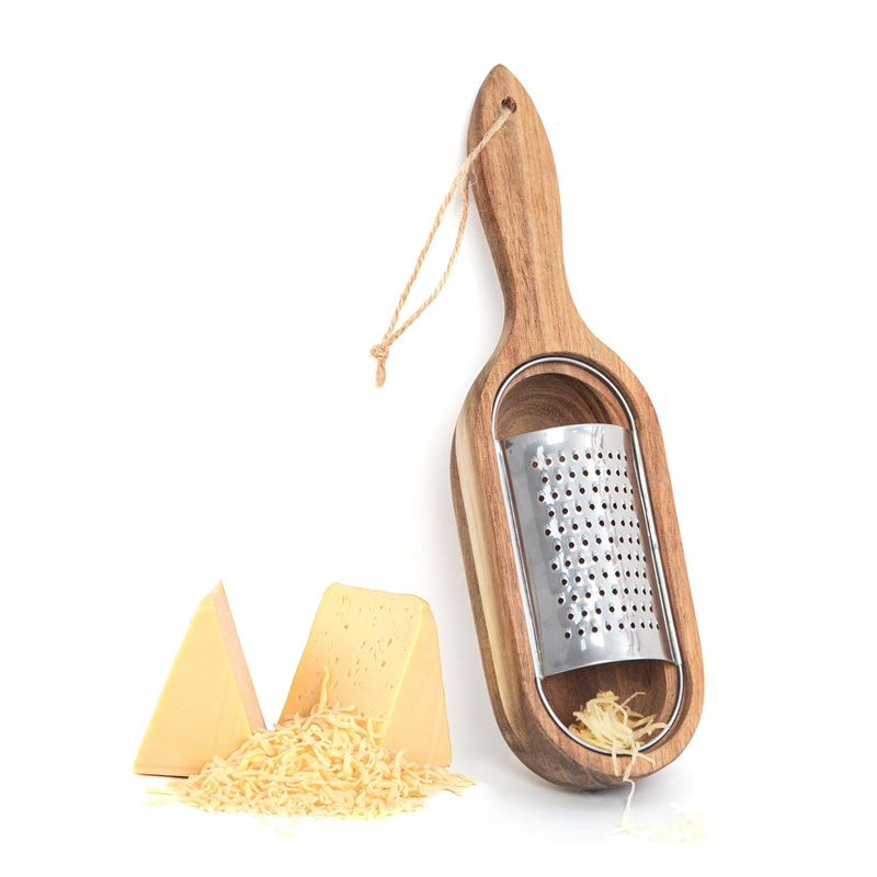 Wooden Cheese Grater with Handle Cheese Shredder with Storage Space,Handheld Kitchen Graters for Cheese Lemon Choc