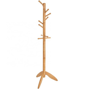 Adjustable Wood Hall Tree Enterway Coat Hanger Holder Free Standing for Clothes Hats Purses Coat Rack Stand with 11 Rounded Hook